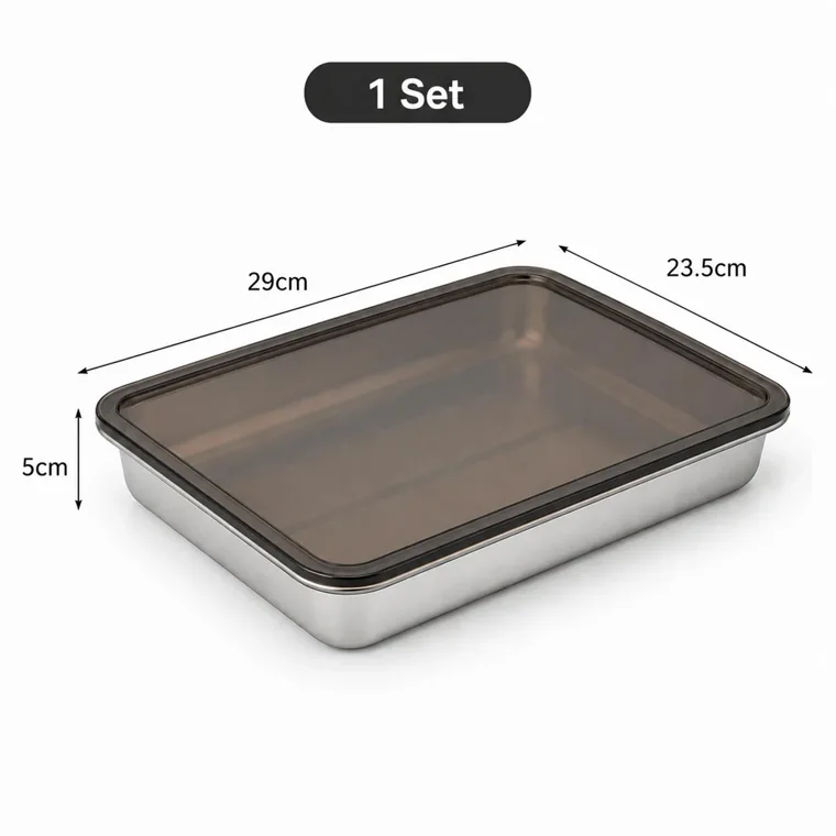 Covered stainless steel food tray